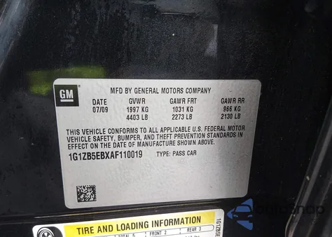 2010 Chevrolet Malibu Ls z USA, uszkodzony, nr VIN 1G1ZB5EBXAF110019